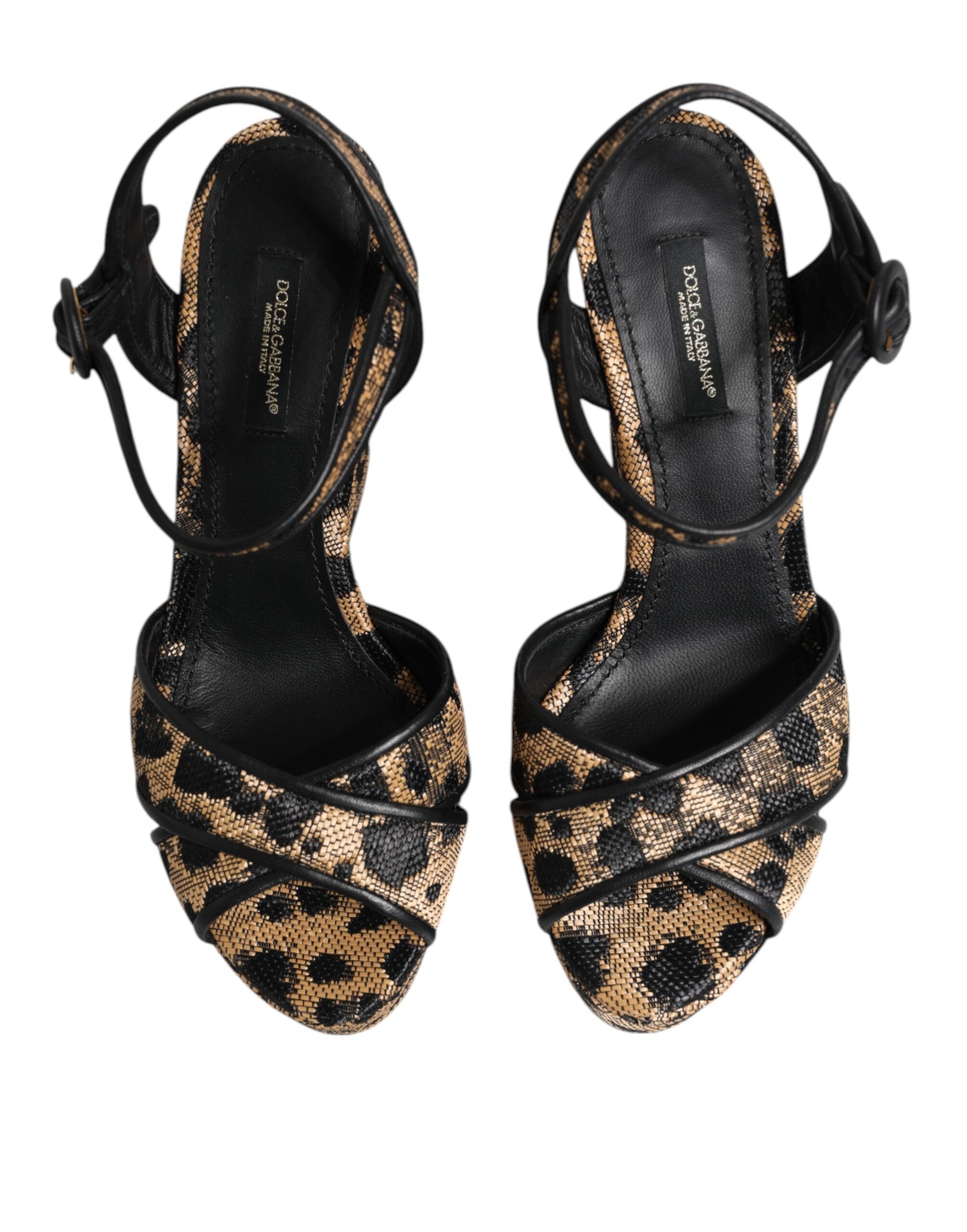 Bruna Leopardfärgade Kilklackade Sandaler Med Ankelrem