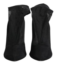 Dolce & Gabbana Black Silk Stretch Mesh Sock Boots Shoes