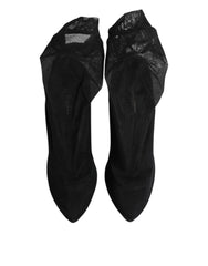 Dolce & Gabbana Black Silk Stretch Mesh Sock Boots Shoes