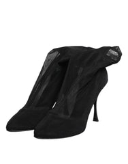 Dolce & Gabbana Black Silk Stretch Mesh Sock Boots Shoes