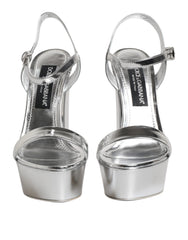 Dolce & Gabbana Silver Leather Platform Keira Sandals Shoes