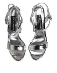Dolce & Gabbana Silver Leather Platform Keira Sandals Shoes
