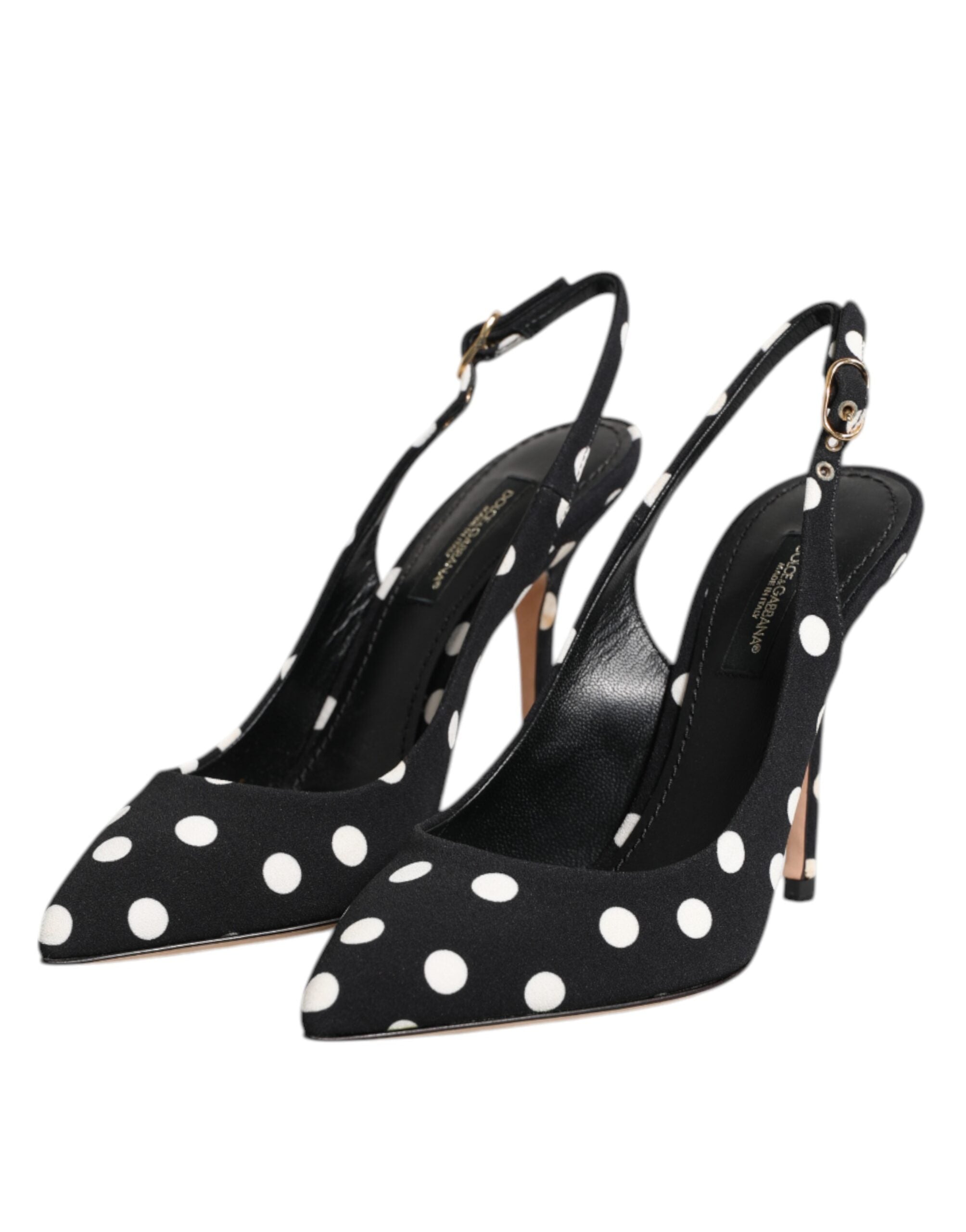 Svarte Hvite Prikkete Stiletto Slingback Sko