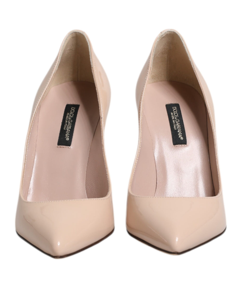 Beige pumps med stilettklack i lackläder