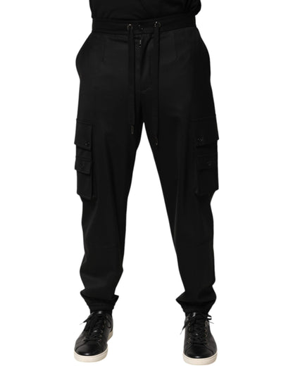 Dolce &amp; Gabbana Solid Black Cargo Jogger Herr Träningsbyxor Byxor