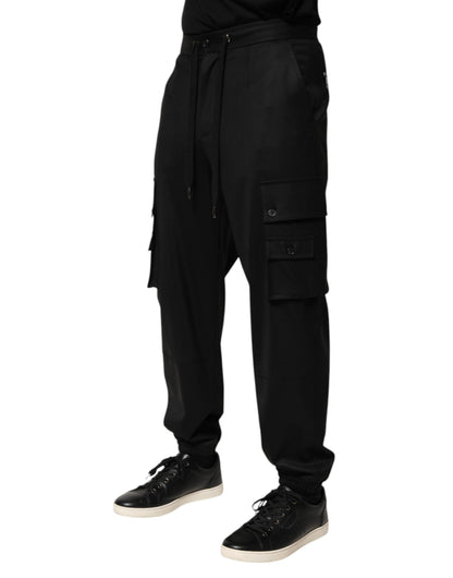Dolce &amp; Gabbana Solid Black Cargo Jogger Herr Träningsbyxor Byxor