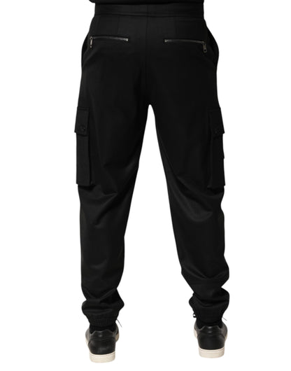 Dolce &amp; Gabbana Solid Black Cargo Jogger Herr Träningsbyxor Byxor