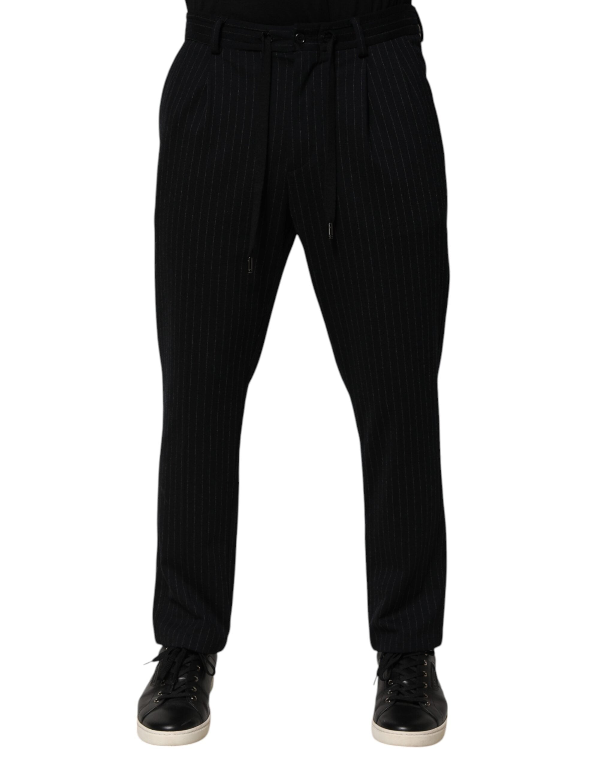 Dolce & Gabbana Black Stripes Viscose Skinny Dress Men Pants