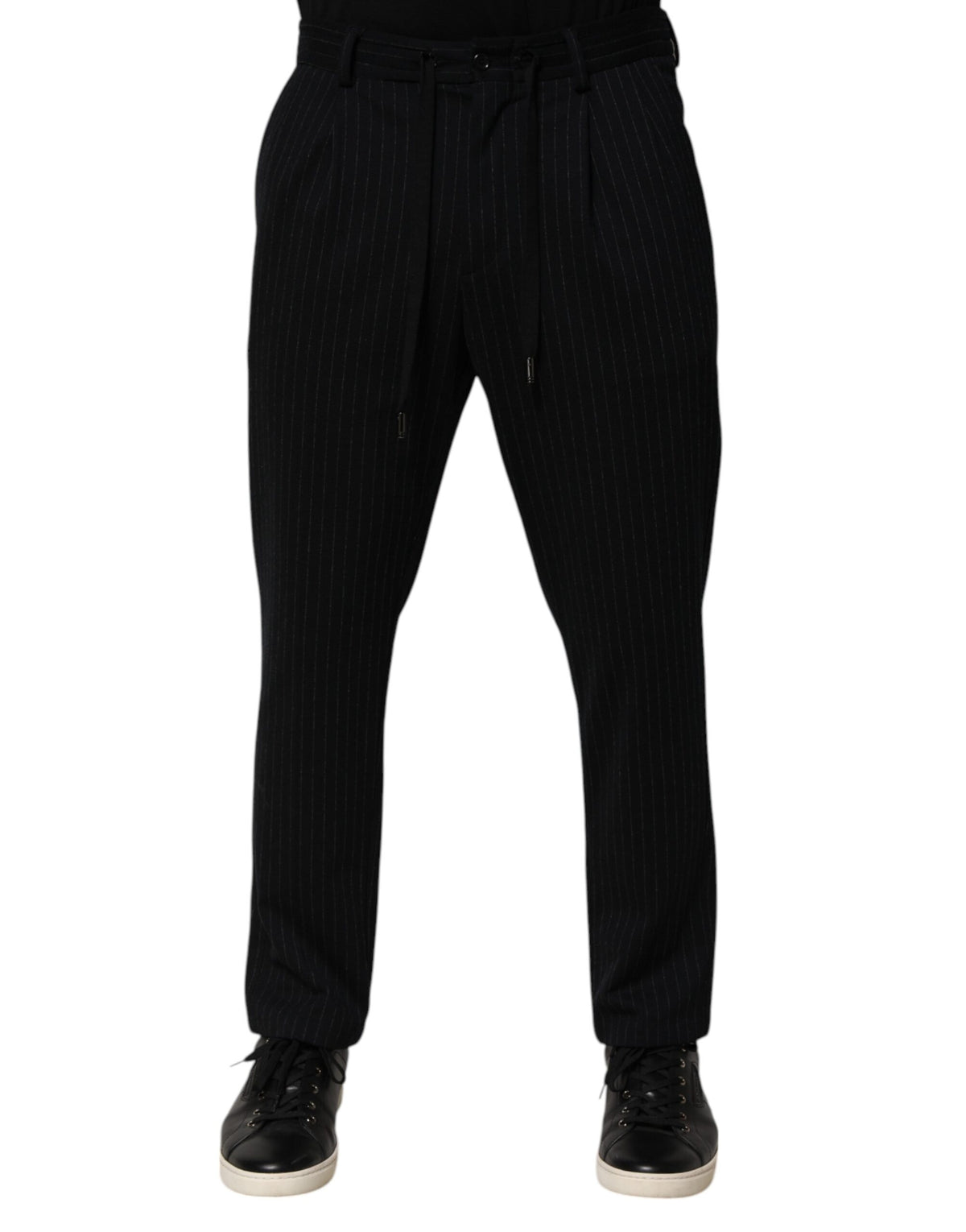 Dolce & Gabbana Black Stripes Viscose Skinny Dress Men Pants