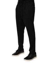 Dolce & Gabbana Black Stripes Viscose Skinny Dress Men Pants