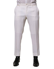 Dolce & Gabbana White Polyester Tapered Formal Trouser Pants