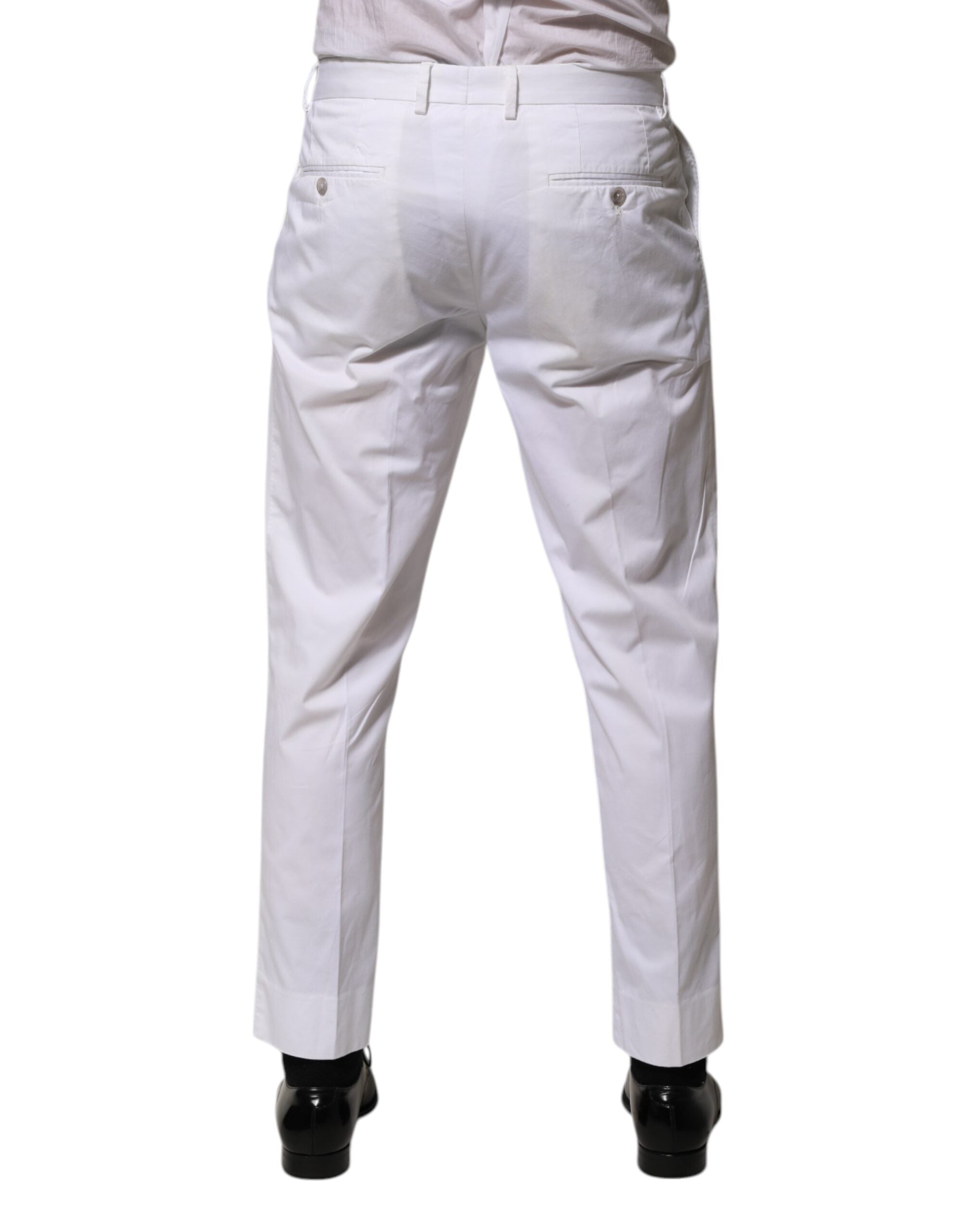 Dolce & Gabbana White Cotton Dress Slim Formal Trouser Pants
