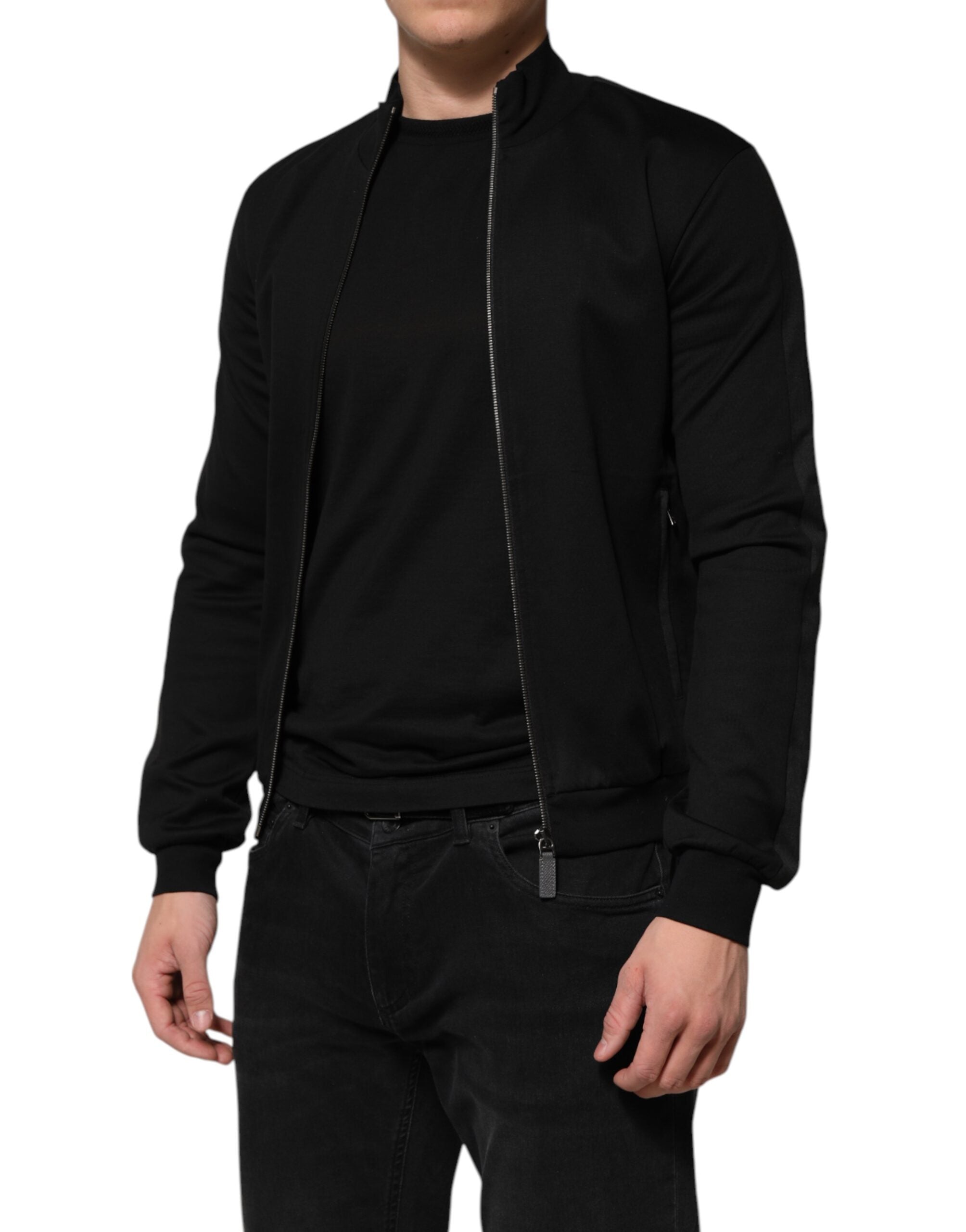 Dolce & Gabbana Black Cotton Logo Full Zip Men Bomber Jacket