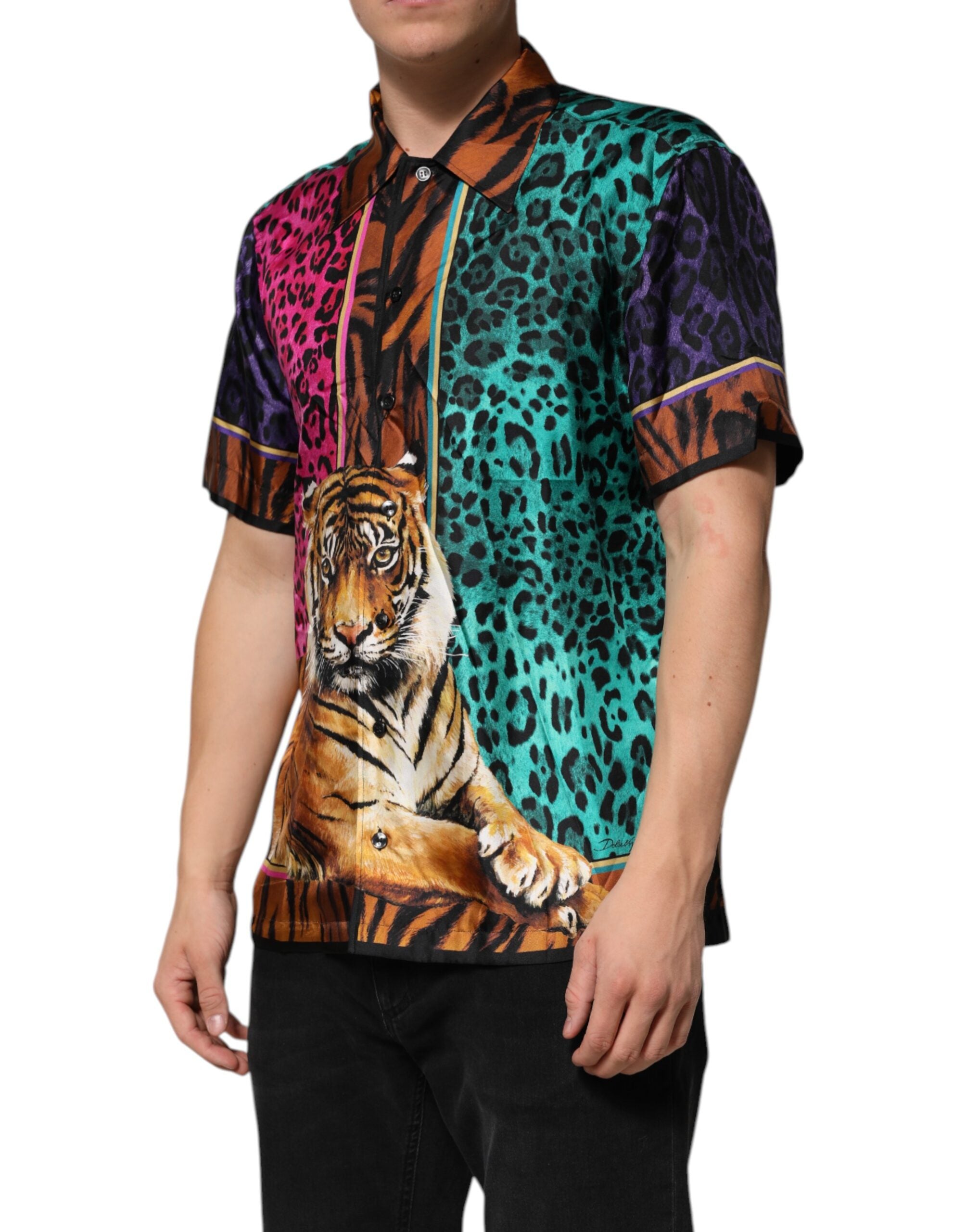 Flerfarget silketigertrykk Hawaii-T-skjorte