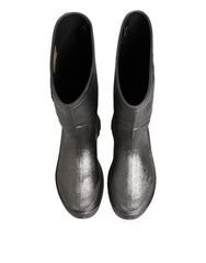 Dolce & Gabbana Black Argento Pull On Rain Boots Shoes