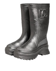 Dolce & Gabbana Black Argento Pull On Rain Boots Shoes