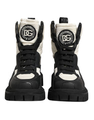 Dolce & Gabbana Black White Padded Mid Calf Lace Up Boots Shoes