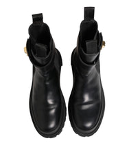 Dolce & Gabbana Black Calfskin DG Logo Strap Ankle Boots Shoes