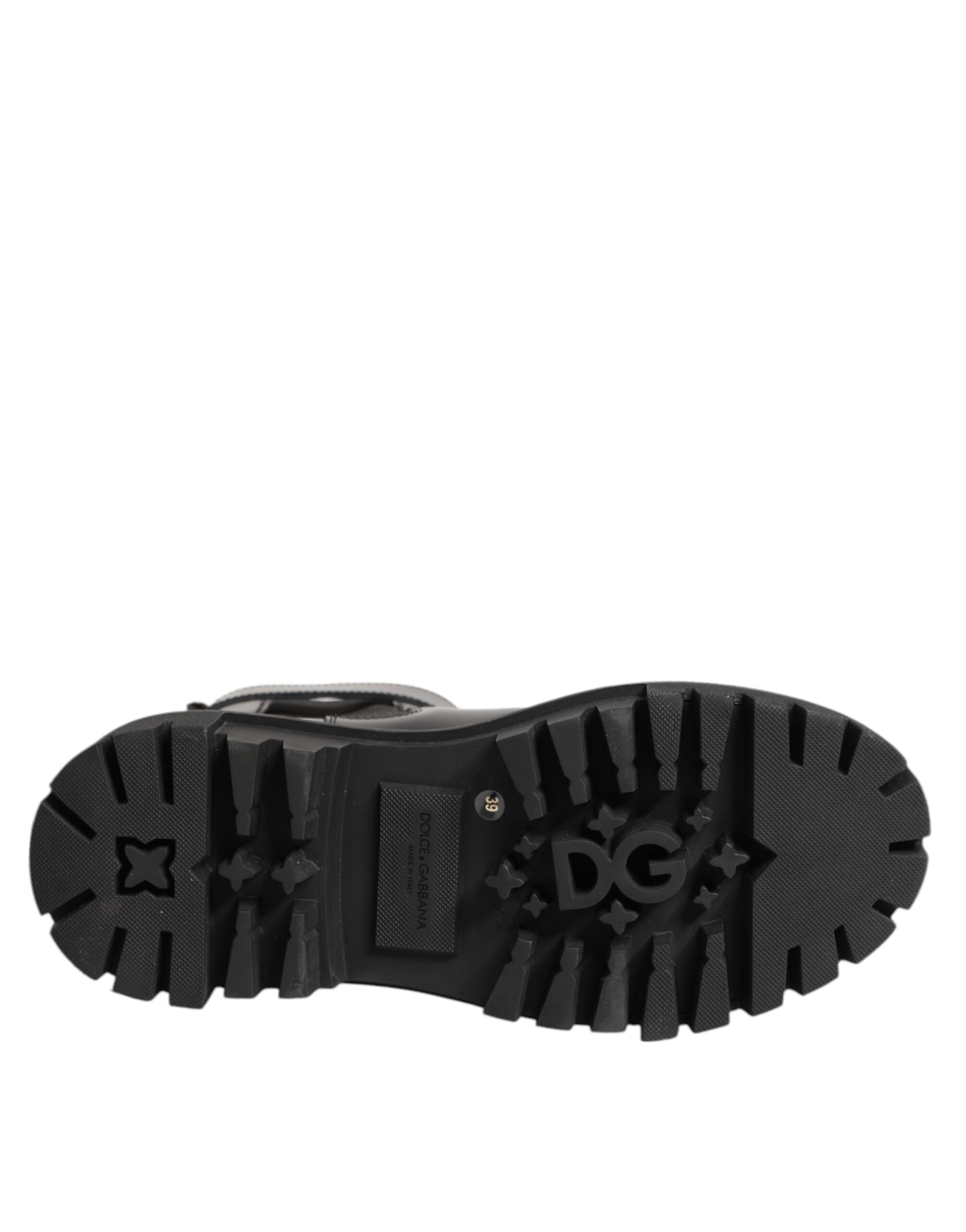 Dolce & Gabbana Black Calfskin DG Logo Strap Ankle Boots Shoes