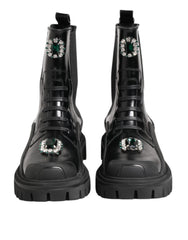 Dolce & Gabbana Black Crystal Embellished Combat Boots Shoes