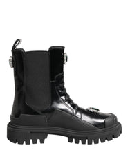 Dolce & Gabbana Black Crystal Embellished Combat Boots Shoes