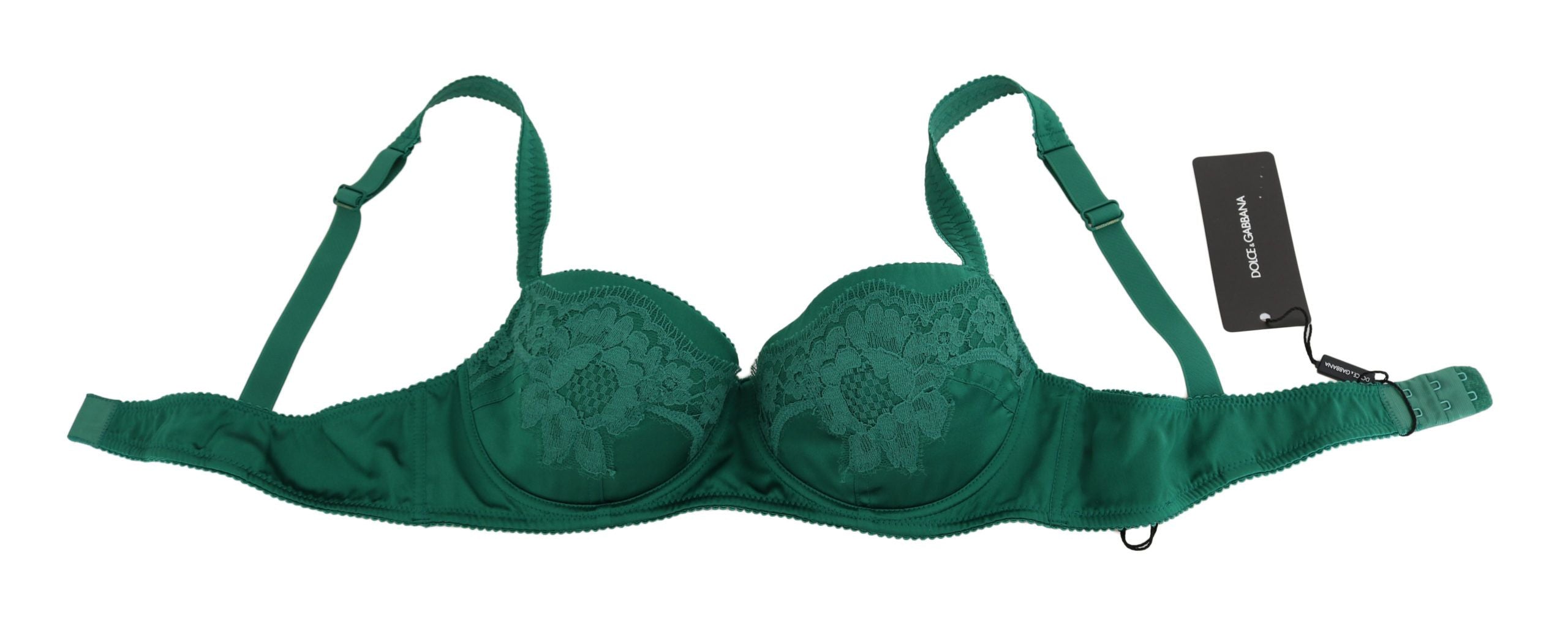 Grön siden stretchig blommig spets-bh underkläder