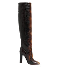 Dolce & Gabbana Brown Python Snakeskin Print Riding Boots Shoes