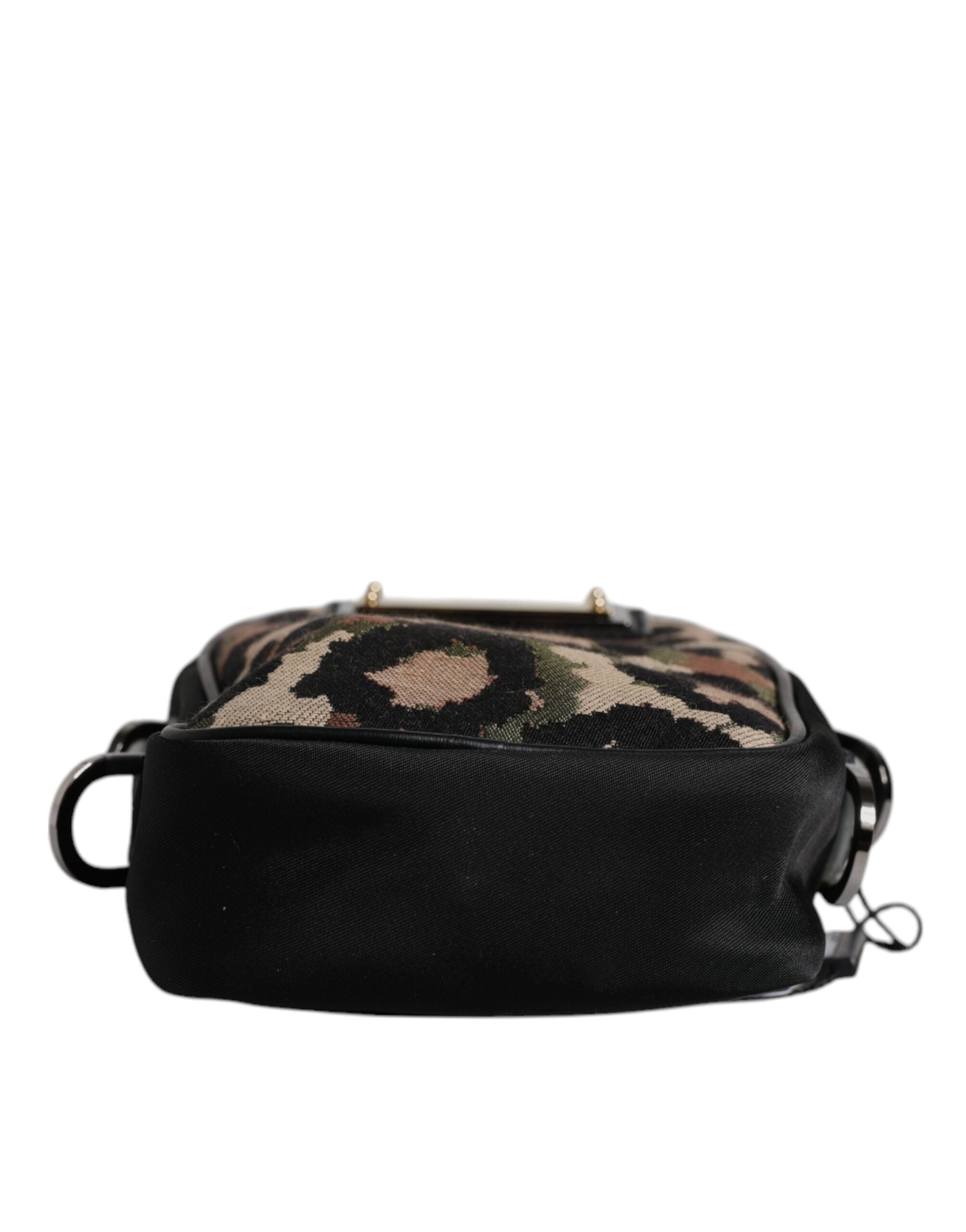 Flerfärgad leopardfärgad jacquardväska med logotyp och plack