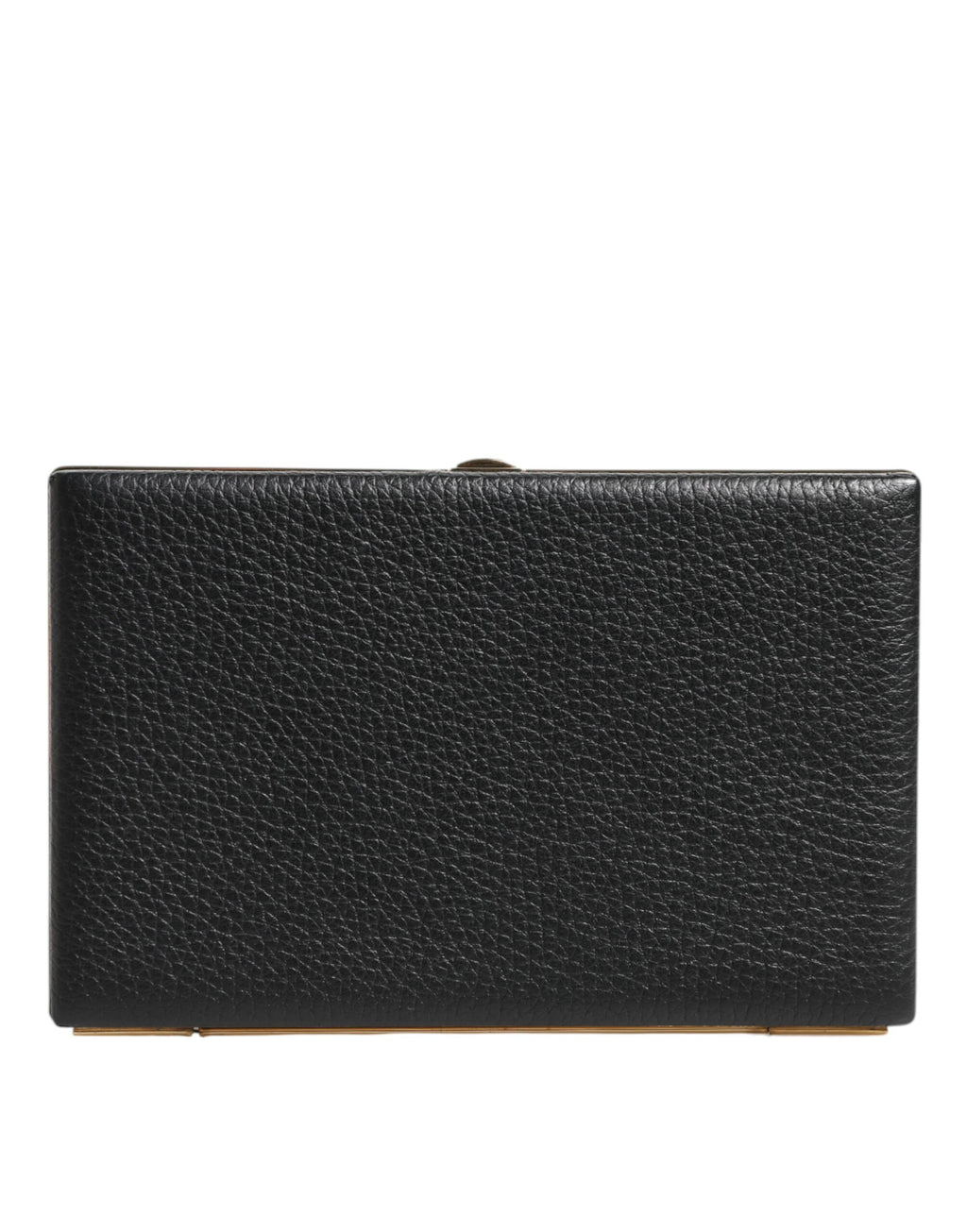 Dolce & Gabbana Black Leather Gold Frame Clutch Evening Party Purse Bag