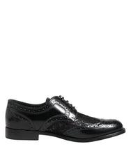 Dolce & Gabbana Black Leather Floral Lace Dress Formal  Shoes
