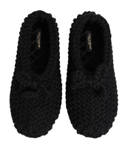 Dolce & Gabbana Black Wool Knit Slip On Ballerina Flats Shoes