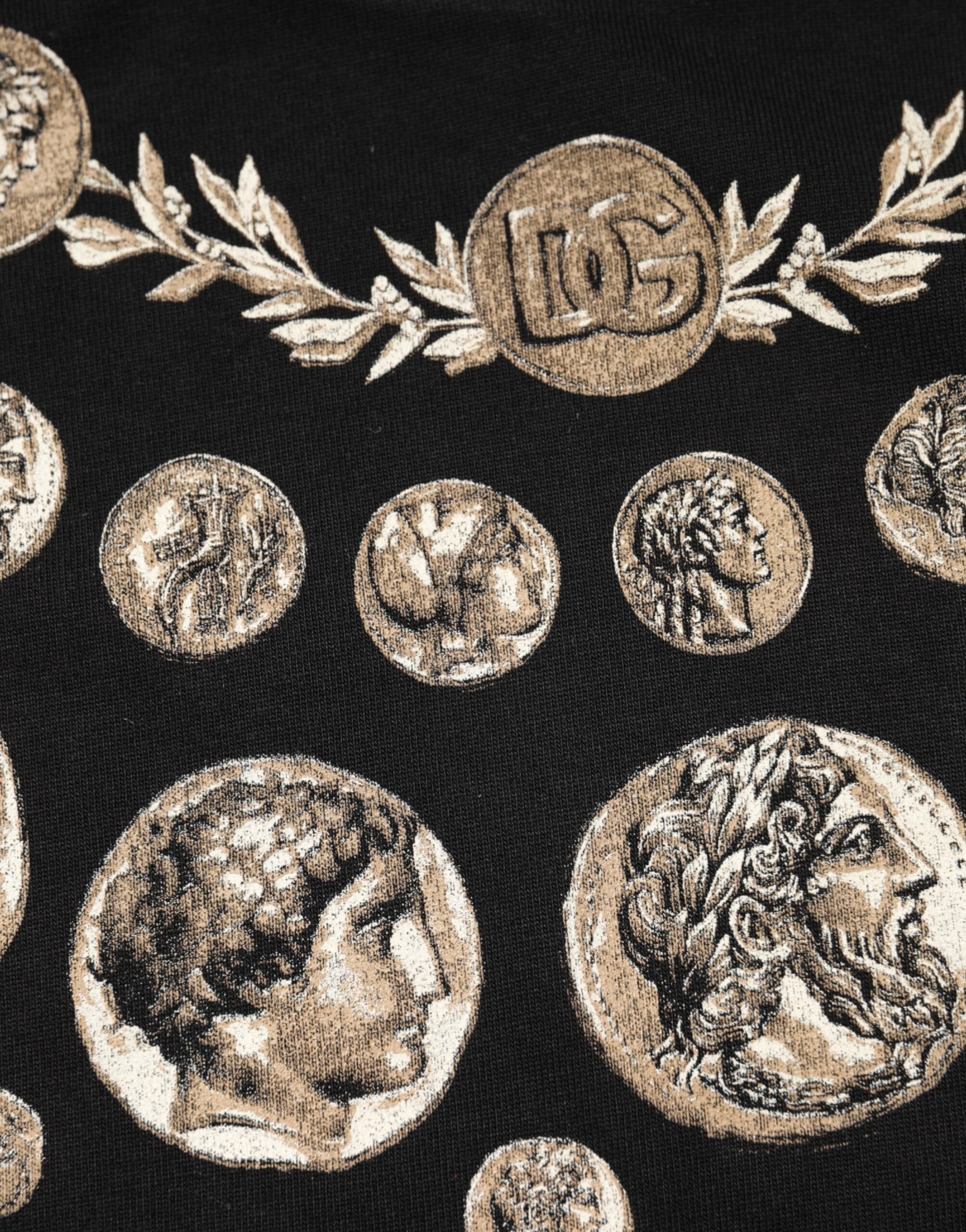 Dolce & Gabbana Black Coin Print Cotton Crew Neck T-shirt