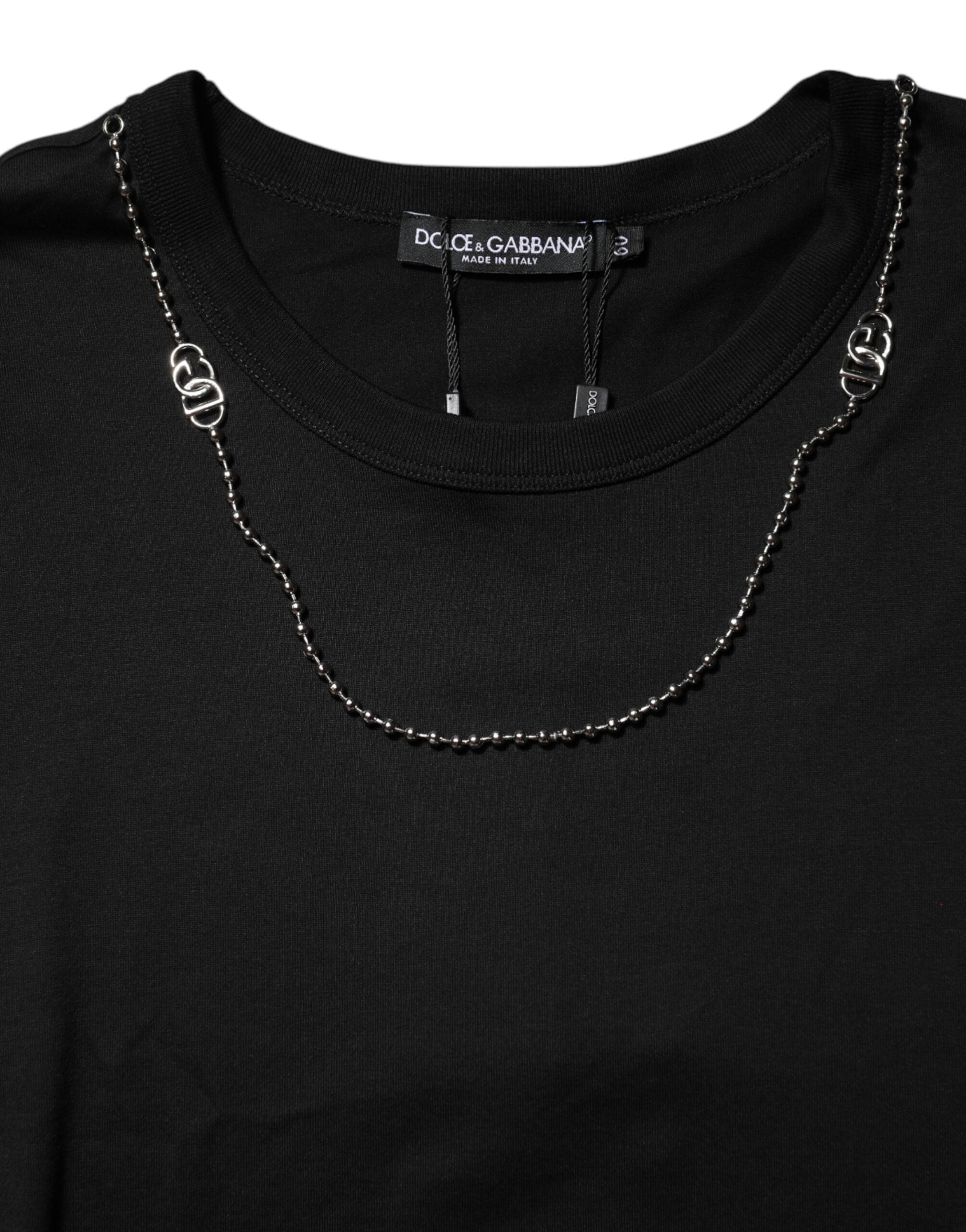 Dolce & Gabbana Black Chain Necklace Cotton Crewneck T-shirt