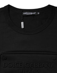 Dolce & Gabbana Black Embossed Logo Cotton Crew Neck T-shirt