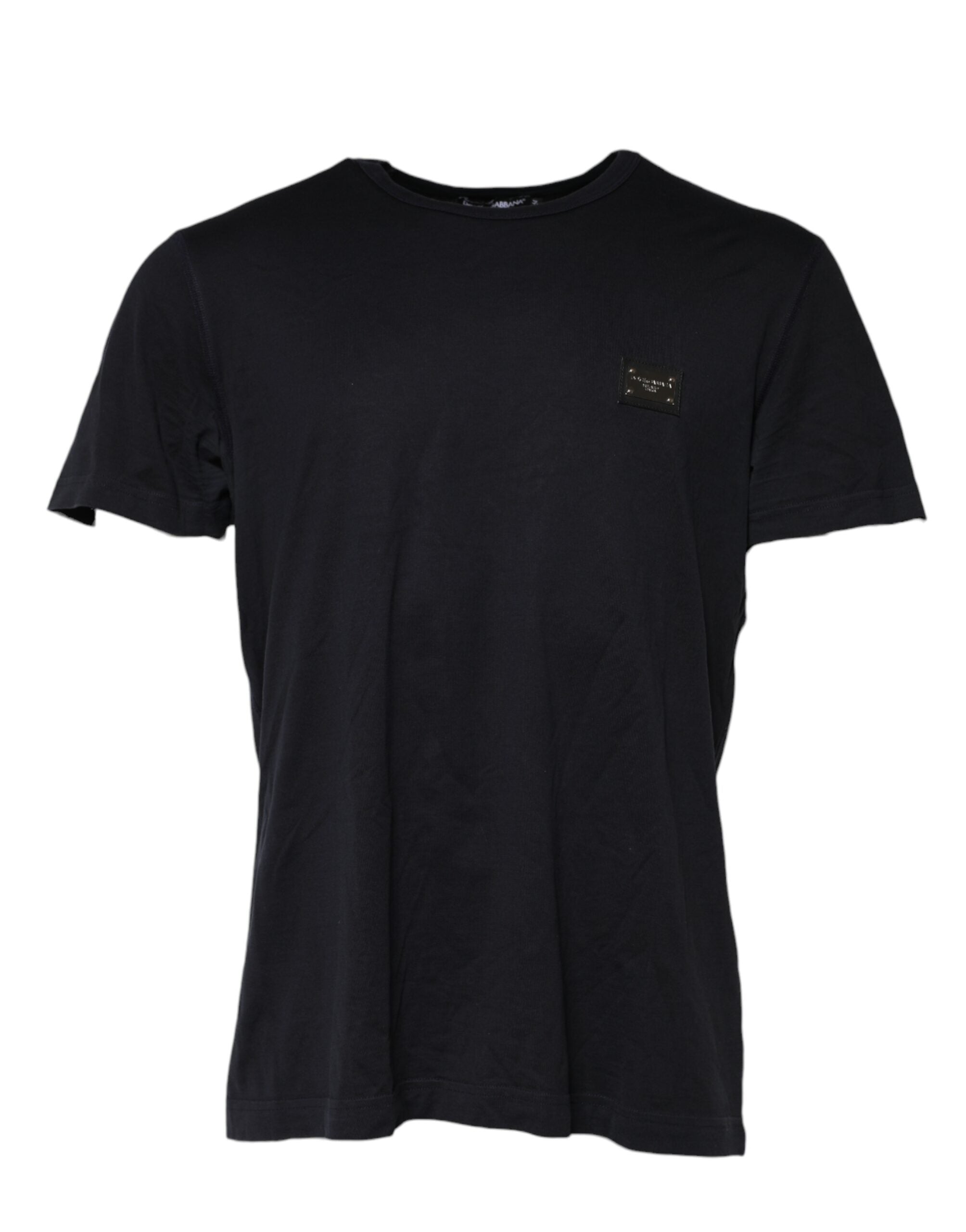 Dolce & Gabbana Dark Blue Logo Plaque Cotton Crewneck T-shirt