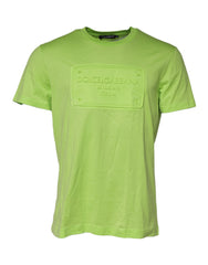 Dolce & Gabbana Green Embossed Logo Cotton Crew Neck T-shirt