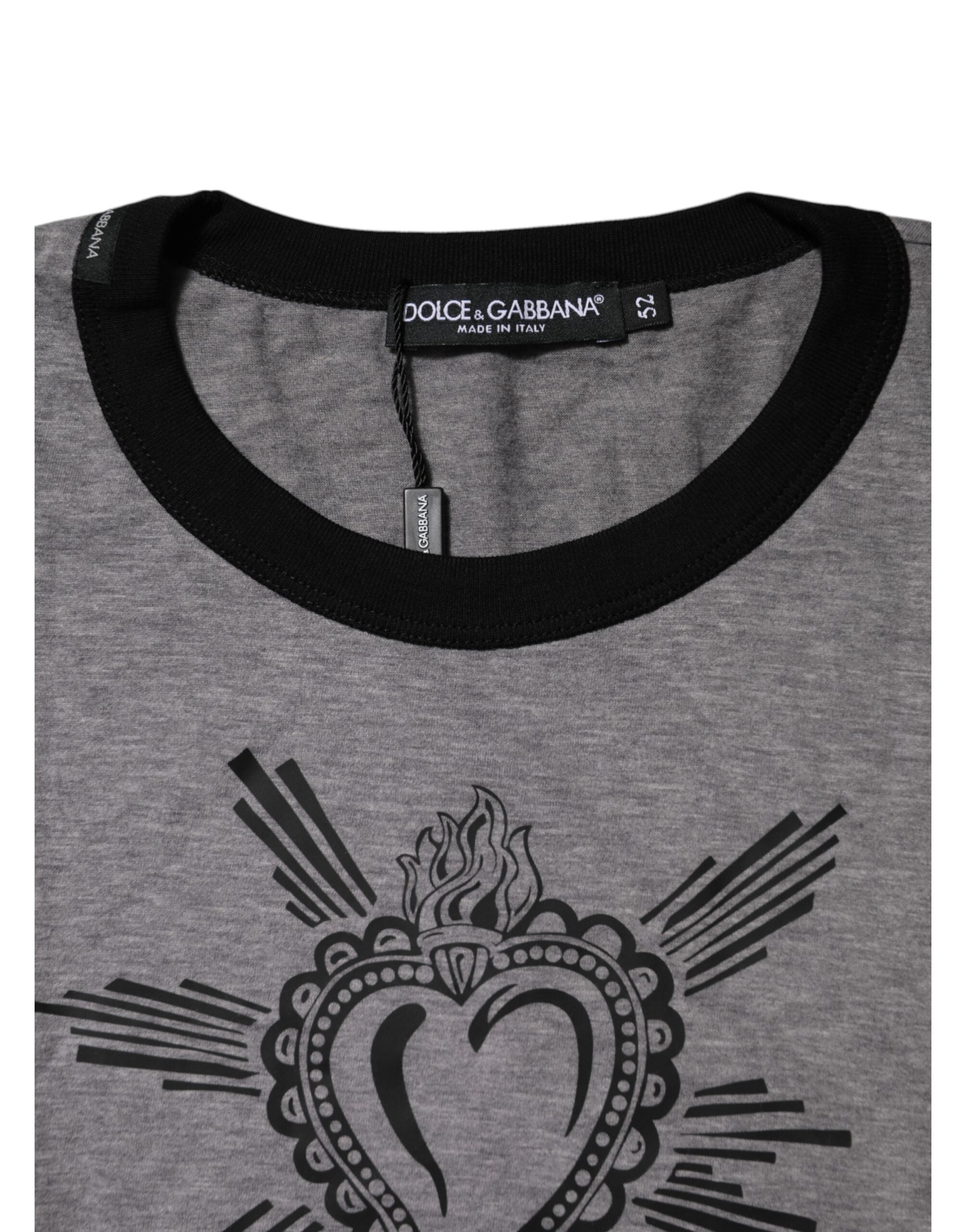 Dolce & Gabbana Gray Sacred Heart Cotton Crew Neck T-shirt