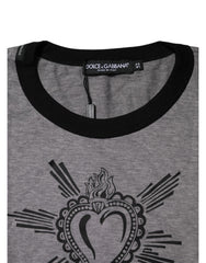Dolce & Gabbana Gray Sacred Heart Cotton Crew Neck T-shirt