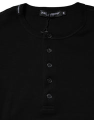 Dolce & Gabbana Black Cotton Knit Crew Neck Henley T-shirt