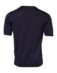 Dolce & Gabbana Dark Blue Silk Crew Neck Short Sleeves T-shirt