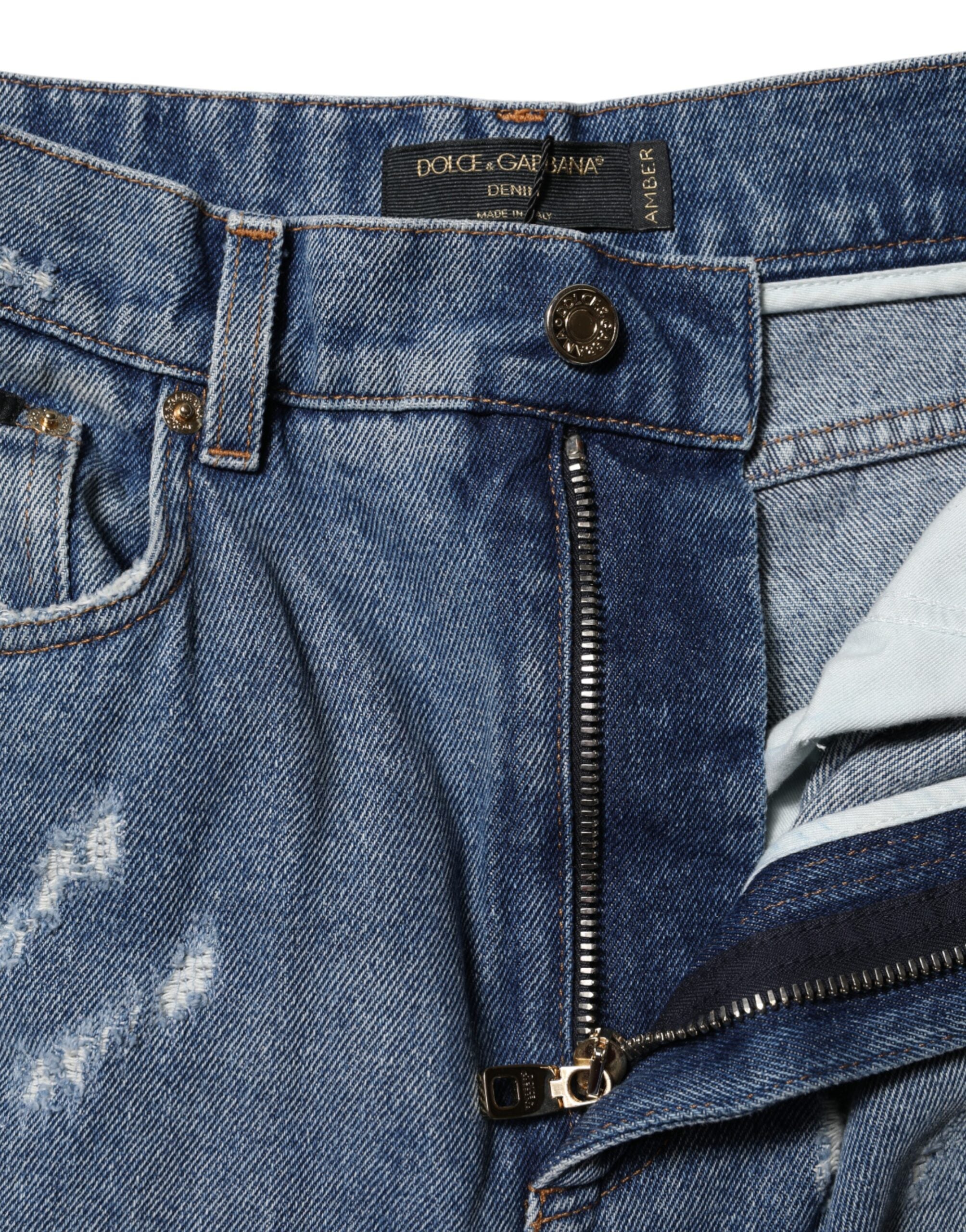 Blå AMBER Trasiga Högmidjade Jeans 