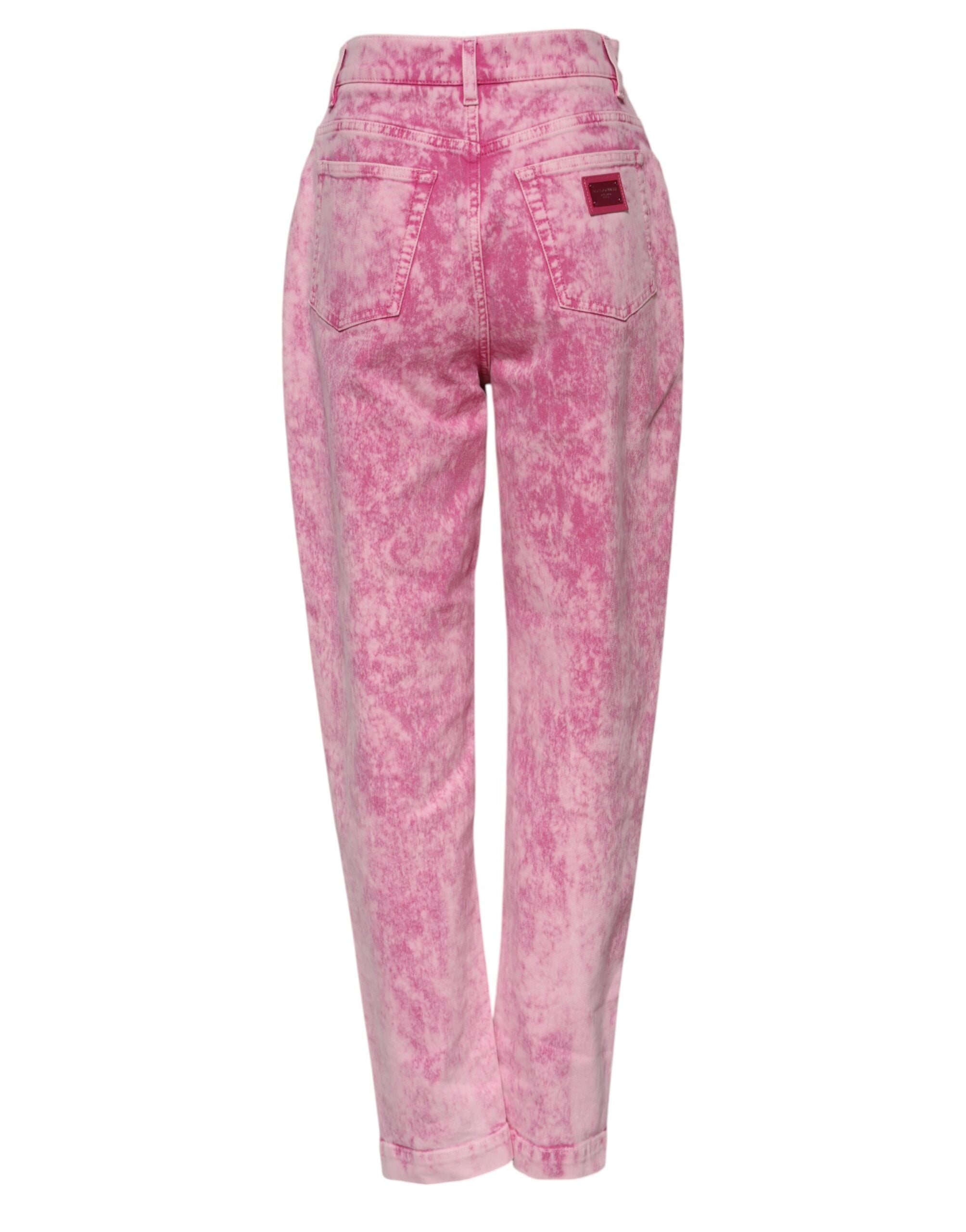 Rosa tie dye-jeans med hög midja och avsmalnande passform
