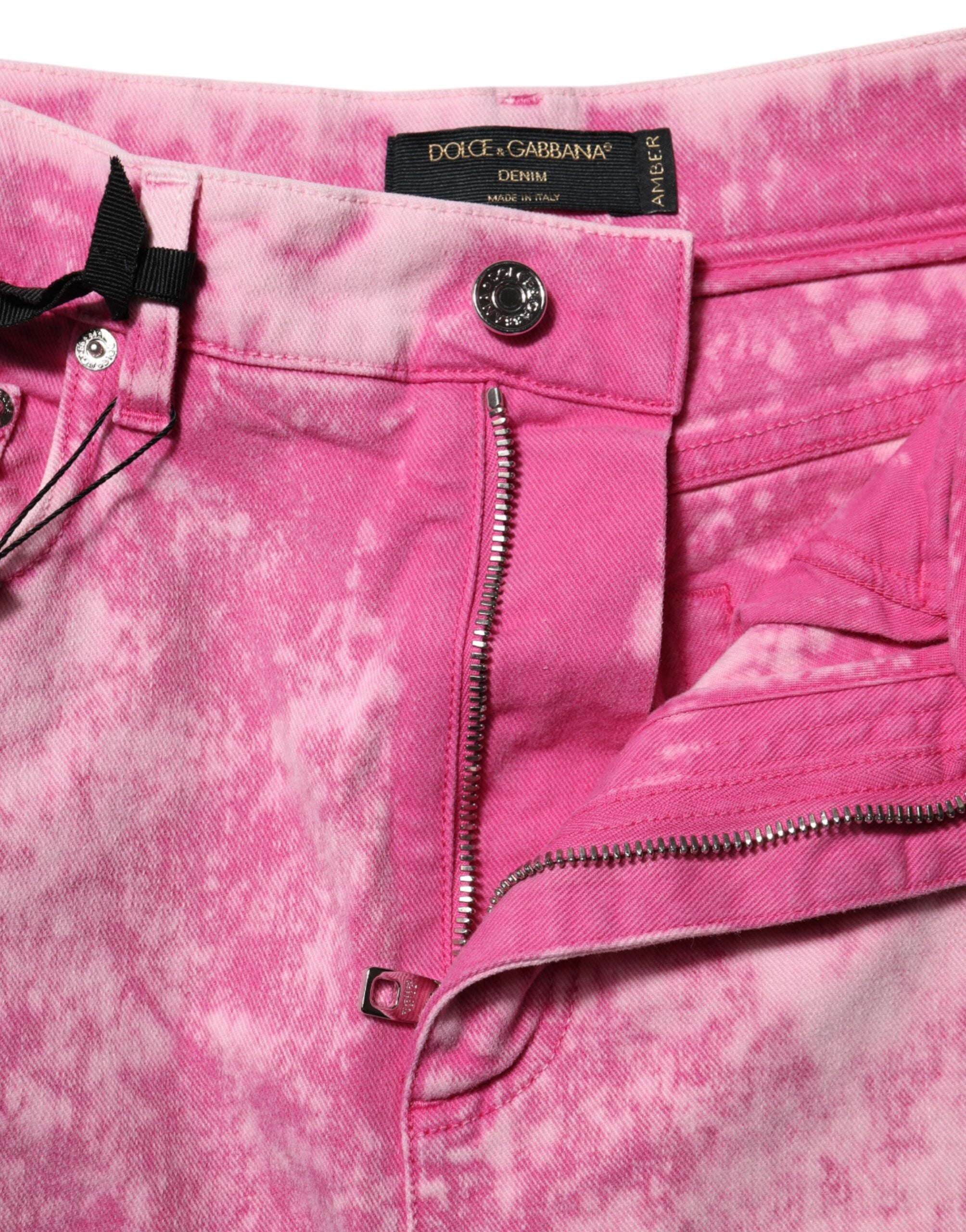 Rosa tie dye-jeans med hög midja och avsmalnande passform