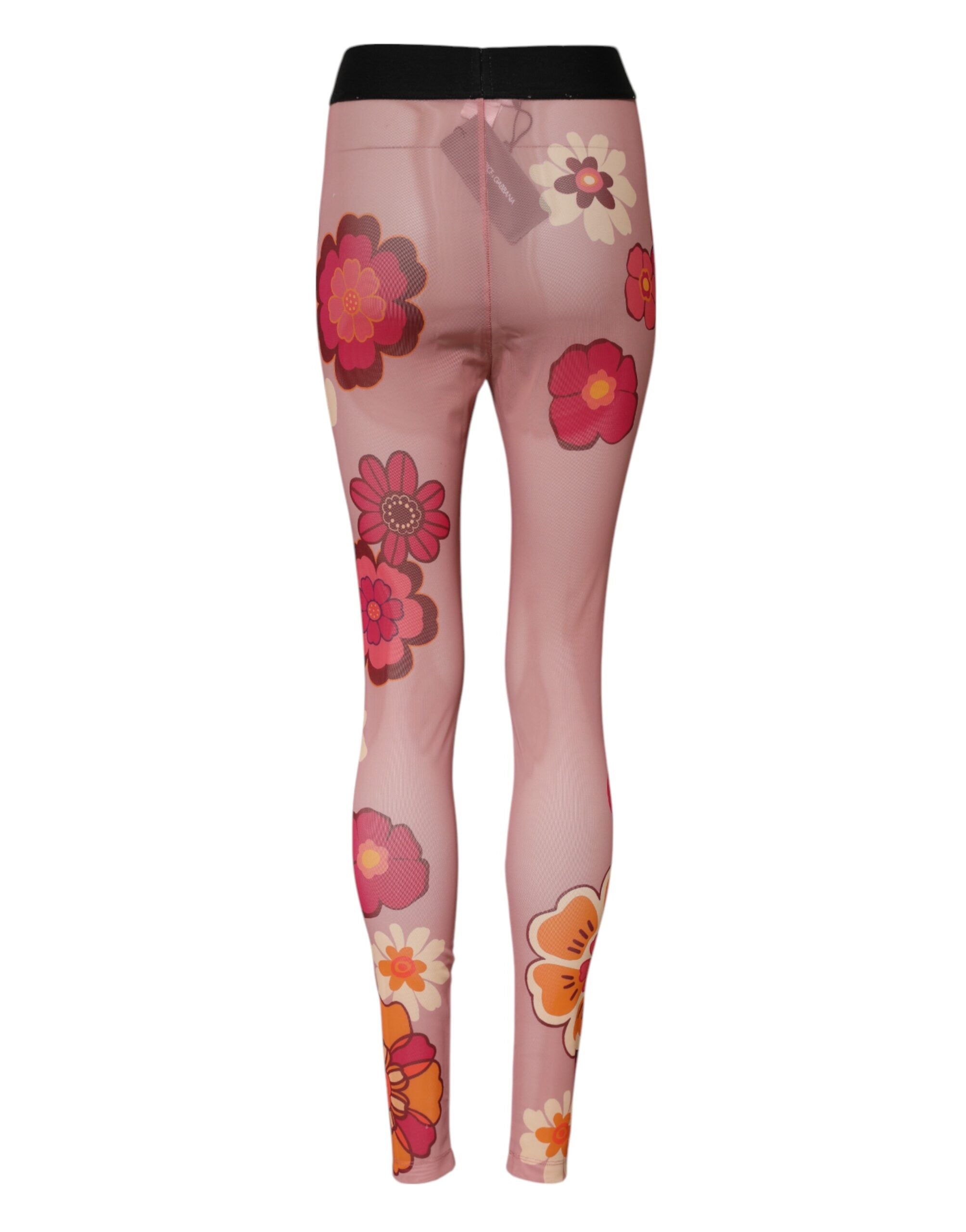 Rosa blommiga leggings med stretchig midja