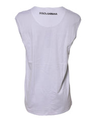 Dolce & Gabbana White Cotton Sleeveless Printed Tank T-shirt