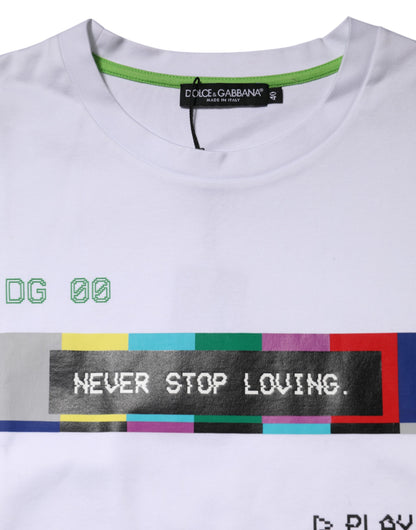 Dolce &amp; Gabbana Vit bomullsmönstrad t-shirt med korta ärmar
