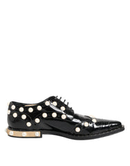 Dolce & Gabbana Black Leather Faux Pearl Dress Broque Shoes
