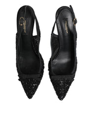 Dolce & Gabbana Black Tulle Ricamo Heels Slingbacks Shoes