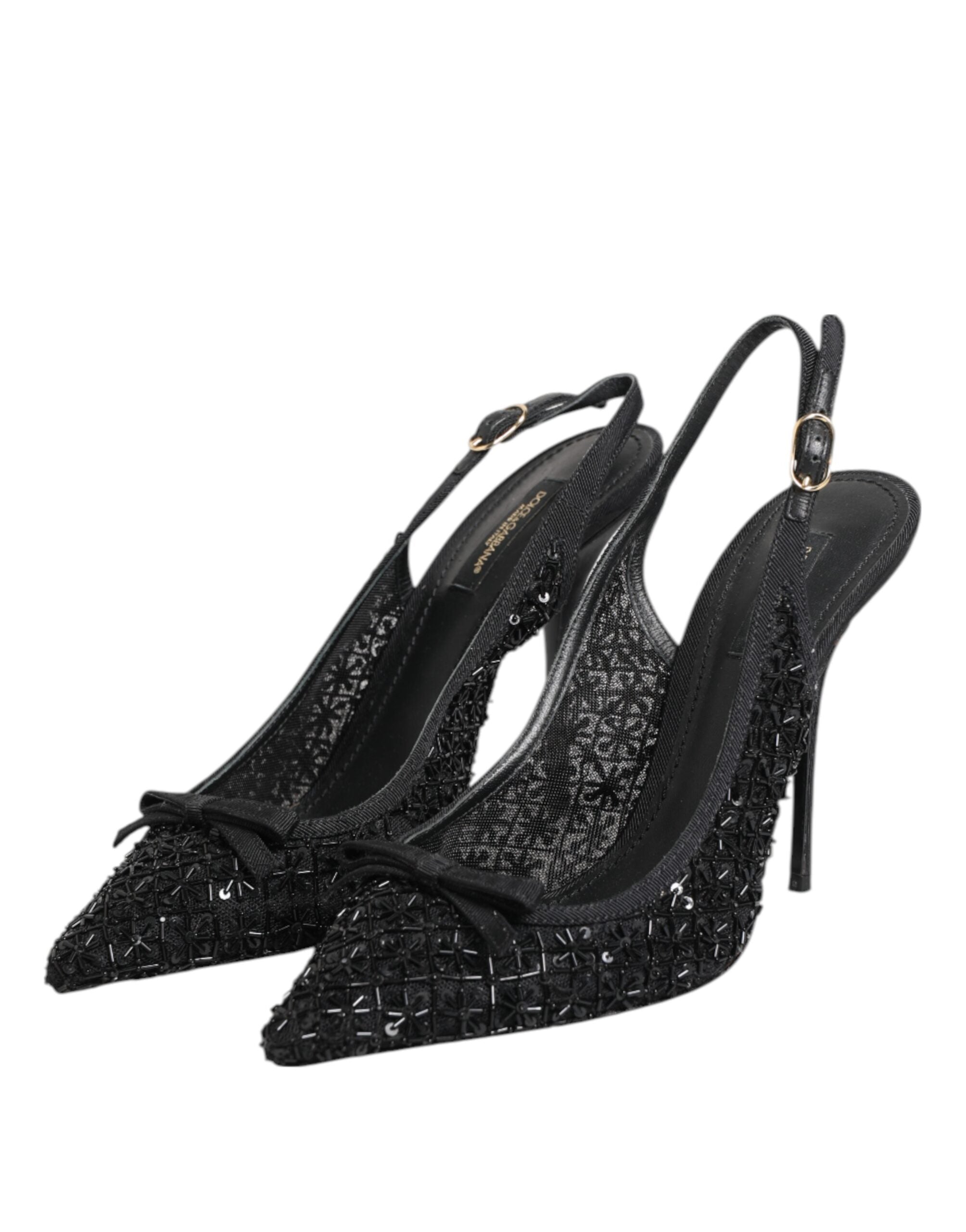 Svarte tyll Ricamo hæler slingbacks sko