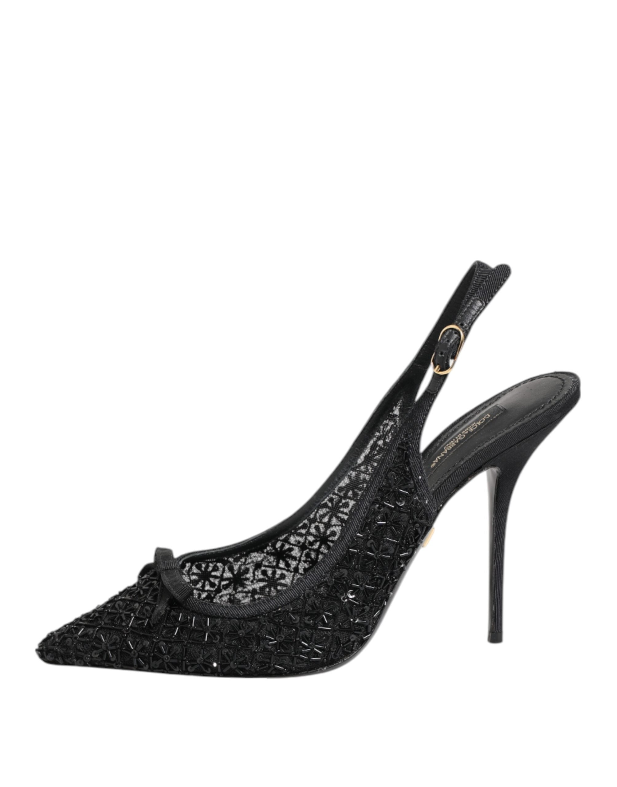 Svarte tyll Ricamo hæler slingbacks sko